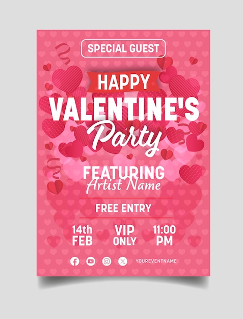 Plantilla de volante de fiesta del día de San Valentín plana