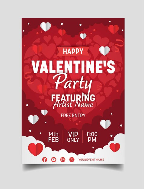 Plantilla de volante de fiesta del día de San Valentín plana