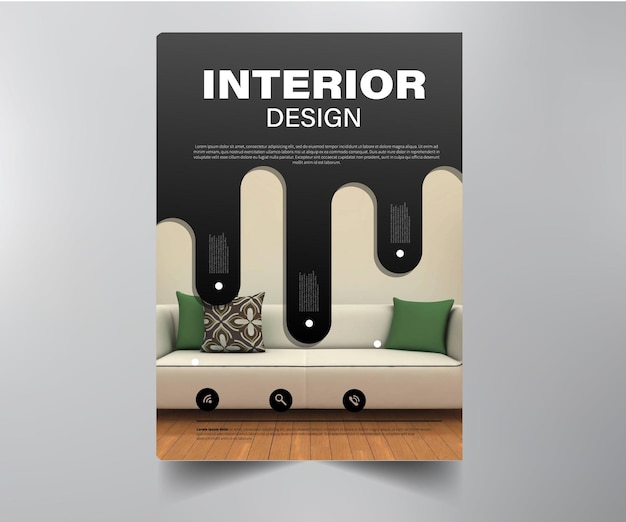 Vector plantilla de volante - folleto de diseño de interiores negro