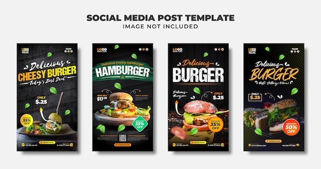 Plantilla de volante y historia de instagram para redes sociales de hamburguesas deliciosas