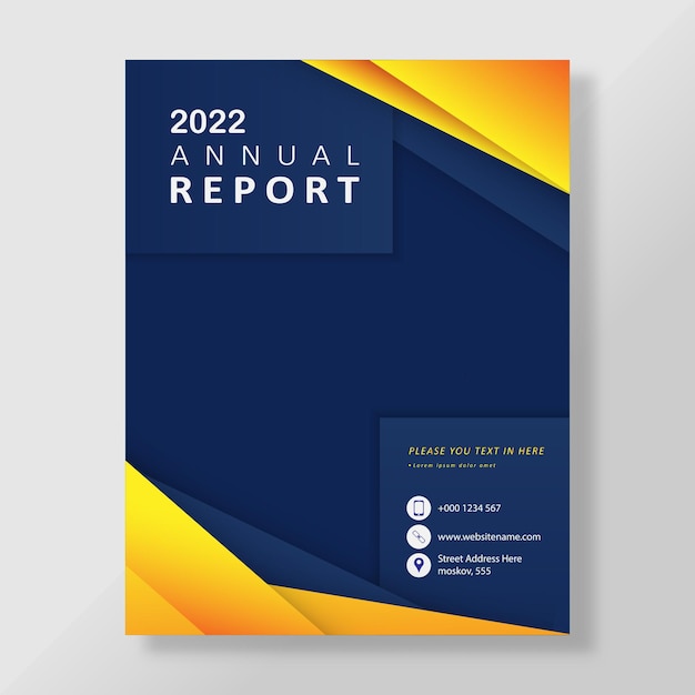 Plantilla de volante de informe anual azul y amarillo de negocios corporativos
