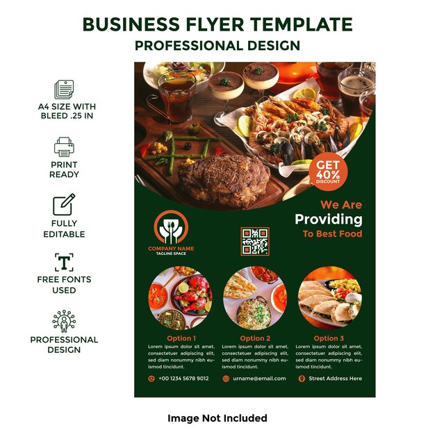 plantilla de volante de menú de comida de restaurante de tamaño a4 con diseño de portada de folleto