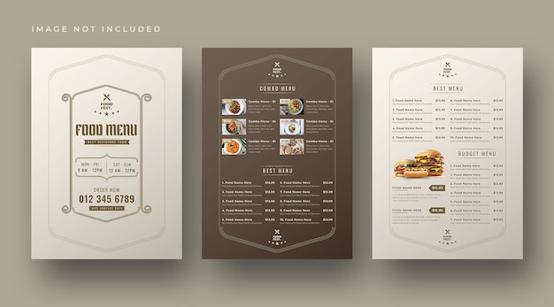 Plantilla de volante y menú de comida de restaurante