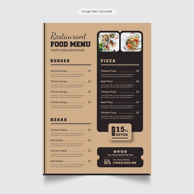 Plantilla de volante de menú de comida de restaurante