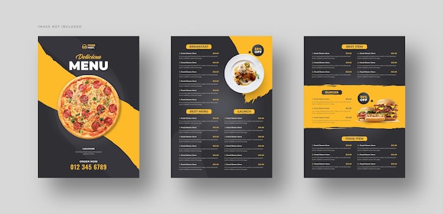 Plantilla de volante de menú y pizza de comida de restaurante