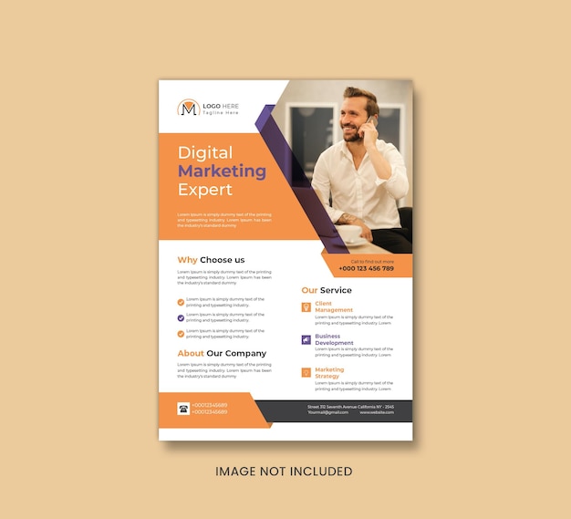 Plantilla de volante o portada de folleto de experto en marketing digital moderno vectorial