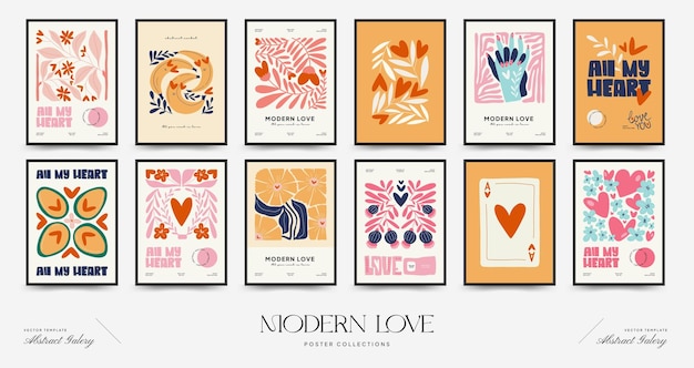 Plantilla de volante o póster vertical del día de San Valentín moderno Ilustración de moda dibujada a mano de amor