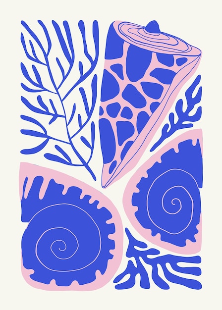 Plantilla de volante o póster vertical de peces y conchas de mar marino del mundo submarino