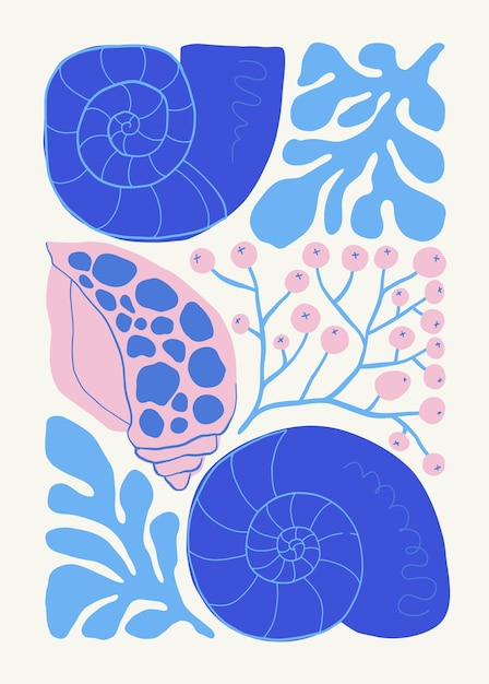 Plantilla de volante o póster vertical de peces y conchas de mar marino del mundo submarino