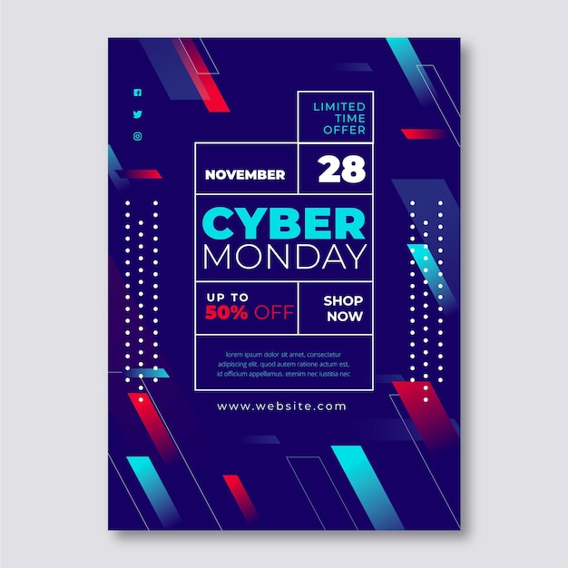 Vector plantilla de volante plano de cyber monday con formas