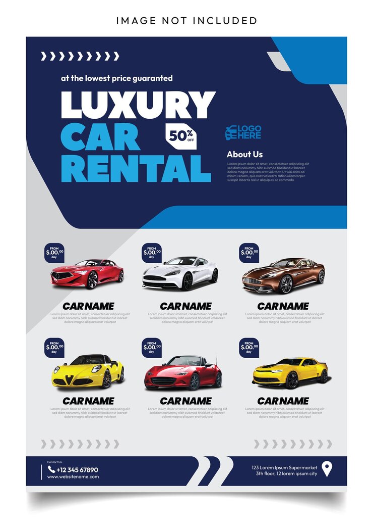 plantilla de volante de publicidad de alquiler de autos de lujo