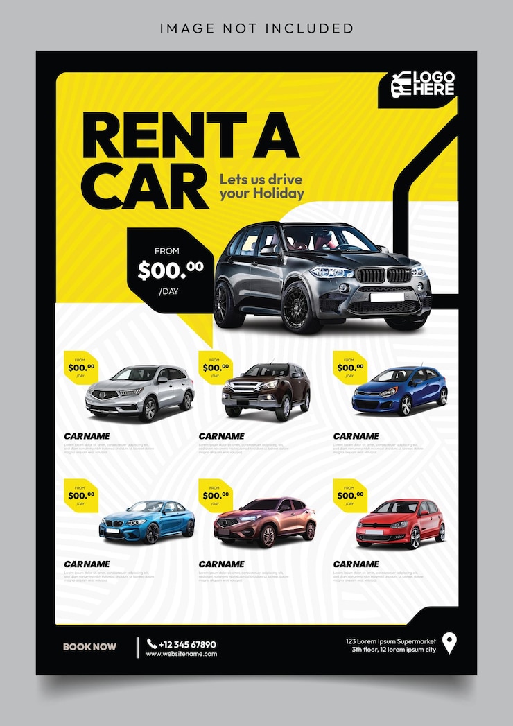 plantilla de volante de publicidad de alquiler de autos varias opciones