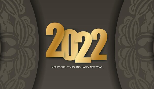 Plantilla de volante de saludo 2022 Feliz Navidad y próspero año nuevo Adorno de luz de lujo de color marrón