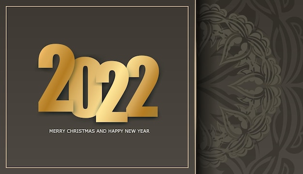 Plantilla de volante de saludo 2022 Feliz Navidad y próspero año nuevo Patrón de luz vintage de color marrón