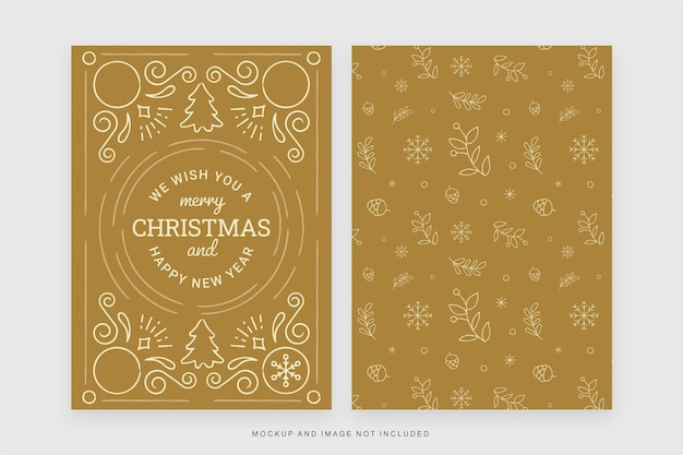 Plantilla de volante de tema dorado adornado de tarjeta de Navidad de feliz Navidad en Vector para temporada navideña