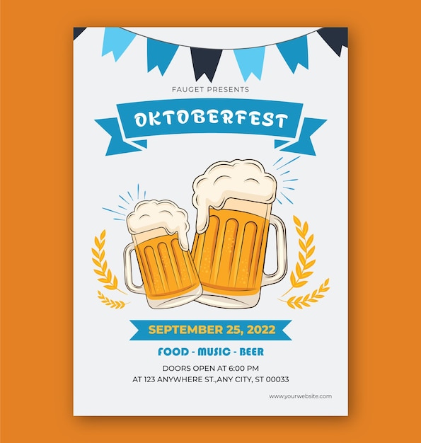 Vector plantilla de volante vertical oktoberfest dibujada a mano