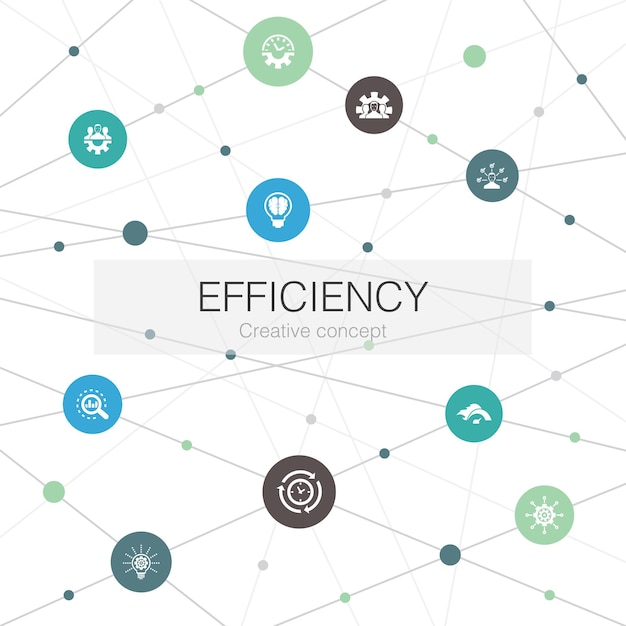 Plantilla web de moda de eficiencia con iconos simples. Contiene elementos tales como gestión del tiempo, velocidad, multitarea, trabajo en equipo
