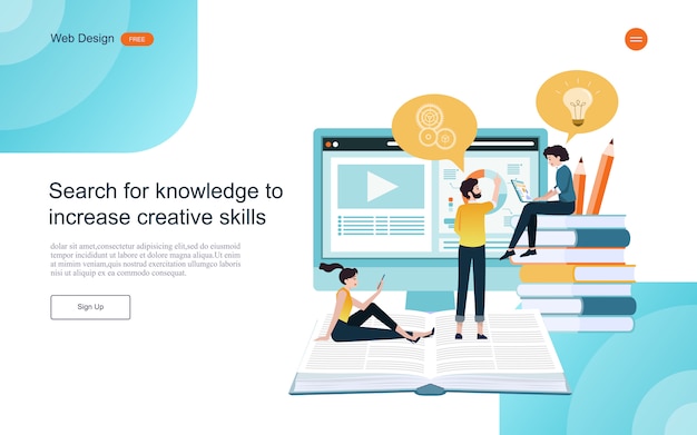 Plantilla web de página de aterrizaje. Concepto de educación para el aprendizaje en línea, formación y cursos.