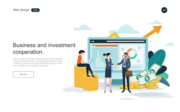 Plantilla web de página de aterrizaje. Concepto para el financiero y la inversión.Retorno de la inversión.