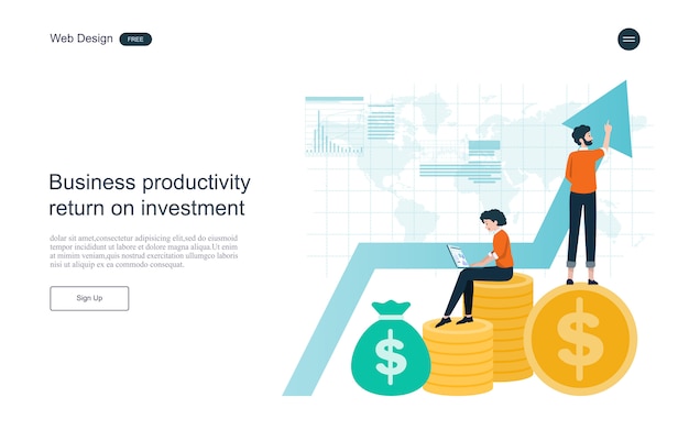 Plantilla web de página de aterrizaje. concepto para el financiero y la inversión.retorno de la inversión.
