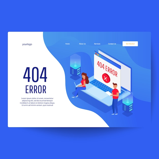Plantilla web de página de aterrizaje. sitio web error de página 404 con servidores y escritorio