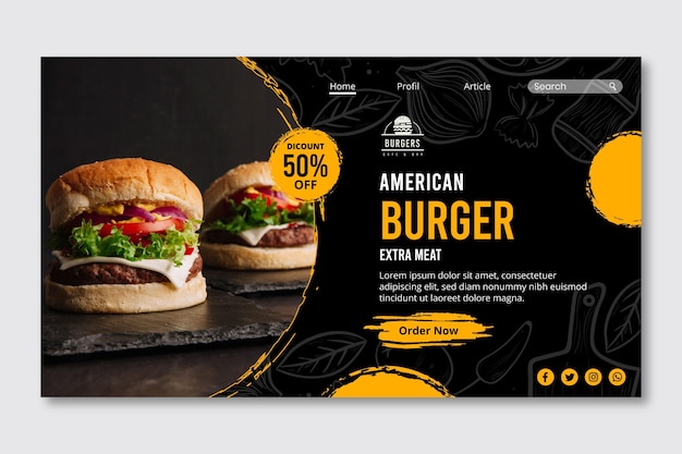 Plantilla web de página de destino de comida estadounidense