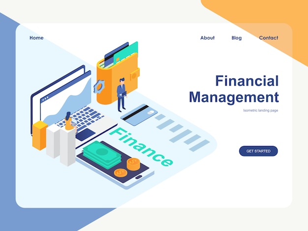 Plantilla web de página de destino. concepto de gestión financiera moderno diseño isométrico plano