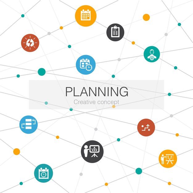 Plantilla web de planificación con iconos simples Contiene como calendario calendario calendario plan de acción