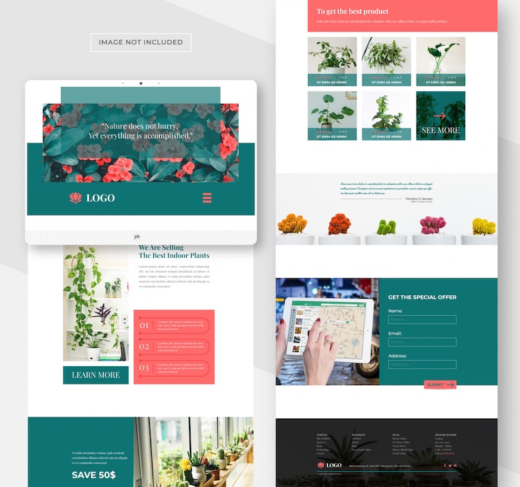 Vector plantilla web de plantas de interior para sitio web empresarial multipropósito