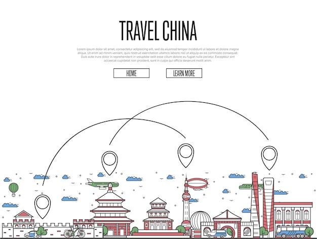 Plantilla web de viajes a China en estilo lineal