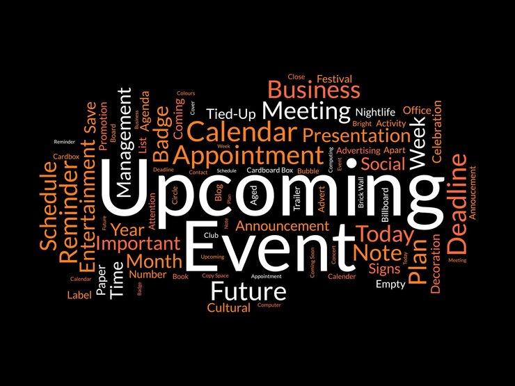 Vector la plantilla de wordcloud del próximo evento es el fondo vectorial del concepto de negocio
