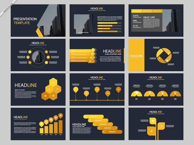 Vector plantillas amarillas de presentación de infografía