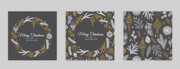 Plantillas artísticas de Feliz Navidad Tarjetas e invitaciones de vacaciones corporativas Diseño de marcos y fondos florales