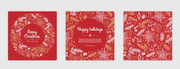 Plantillas artísticas de feliz navidad tarjetas e invitaciones de vacaciones corporativas diseño de marcos y fondos de invierno