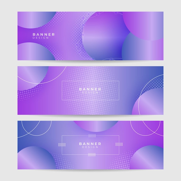 Las plantillas de banner púrpura diseñadas para la web y varios titulares están disponibles en tres diseños diferentes