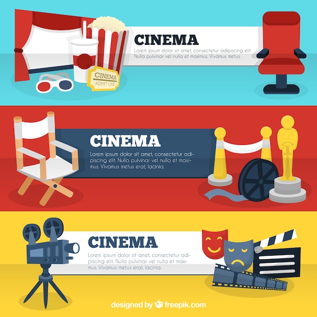 Plantillas de banners de cine con accesorios de película