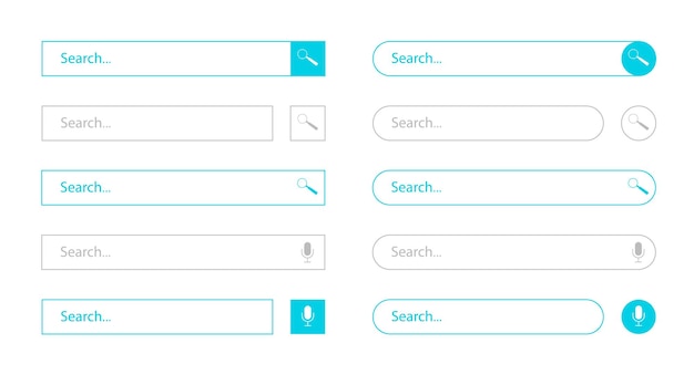 Plantillas de barra de búsqueda para ui, diseño o sitio web. Colección de formularios y cajas de búsqueda. Vector.