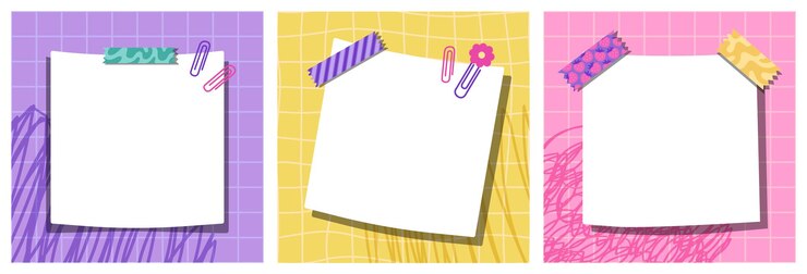 Vector plantillas para billetes de papel tarjetas groovy para billetes en fondos a cuadros púrpura amarillo y rosa