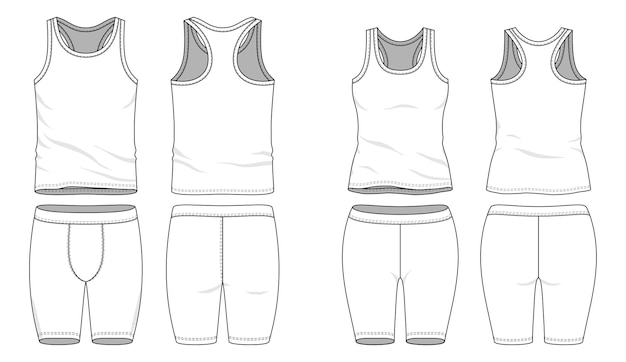 Plantillas en blanco de ropa conjunto camiseta sin mangas y pantalones cortos
