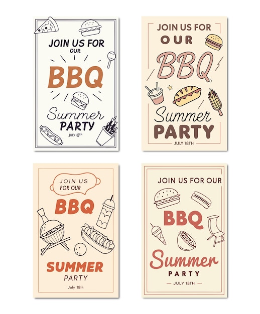 Plantillas de carteles de estilo dibujado a mano para la barbacoa de verano