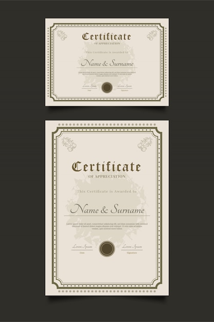Vector plantillas de certificado con marco ornamental en estilo vintage