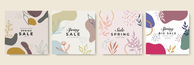 Plantillas cuadradas florales de venta de primavera de moda Adecuadas para publicaciones en redes sociales aplicaciones móviles tarjetas invitaciones diseño de banners y anuncios webinternet