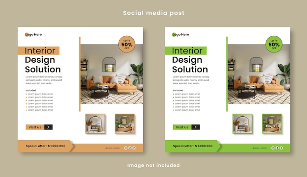 Plantillas cuadradas de publicación de redes sociales de diseño de interiores