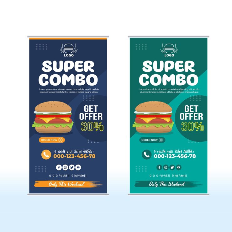 Plantillas de diseño de banner standee de restaurante super combo