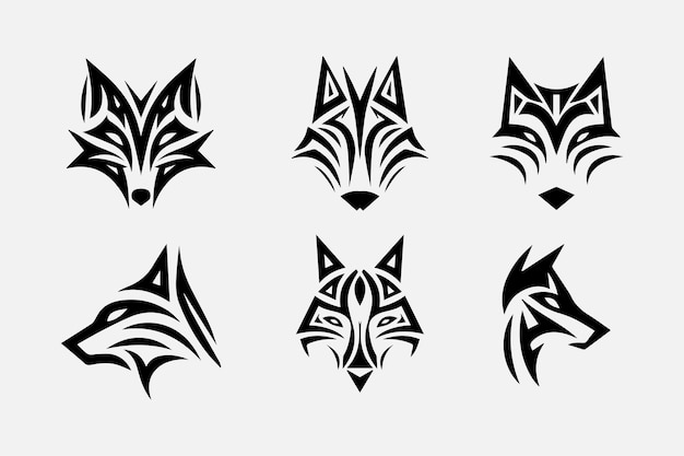 Las plantillas de diseño de la colección de ilustraciones de la cabeza de lobo