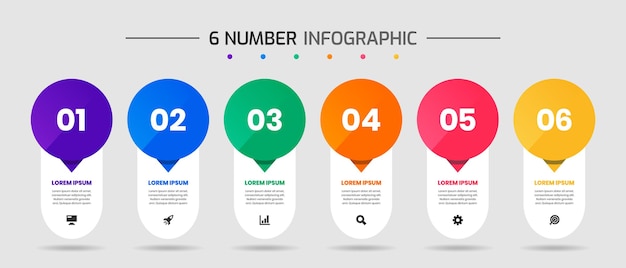 Plantillas de diseño de elementos infográficos con iconos y 6 números adecuados para diagrama de proceso