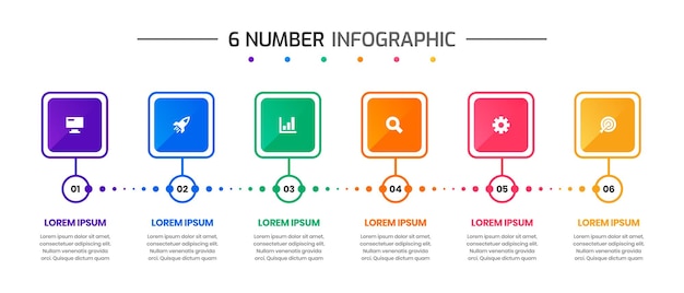 Plantillas de diseño de elementos infográficos con iconos y 6 números adecuados para diagrama de proceso