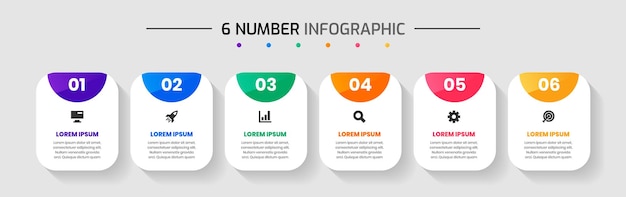 Plantillas de diseño de elementos infográficos con iconos y 6 números adecuados para diagrama de proceso