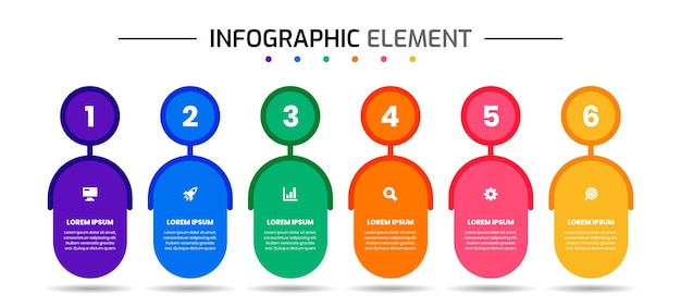 Plantillas de diseño de elementos infográficos con iconos y 6 números