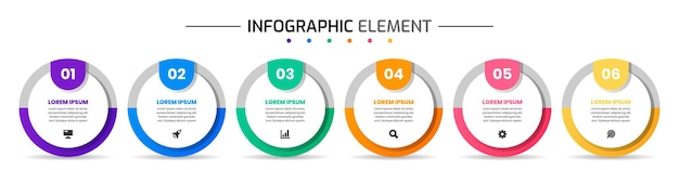 Plantillas de diseño de elementos infográficos con iconos y 6 números